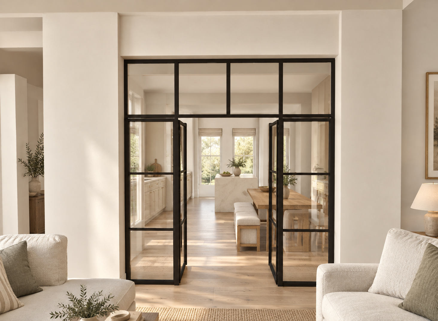 From the rear doors into the sitting room