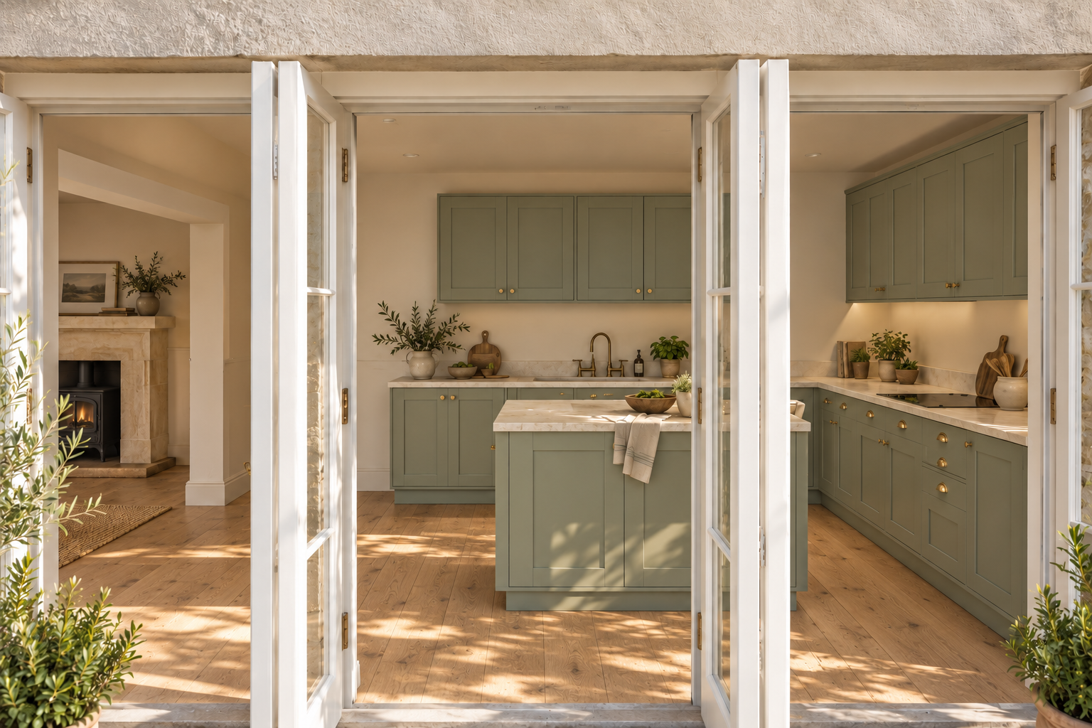 From the garden into the enlarged kitchen