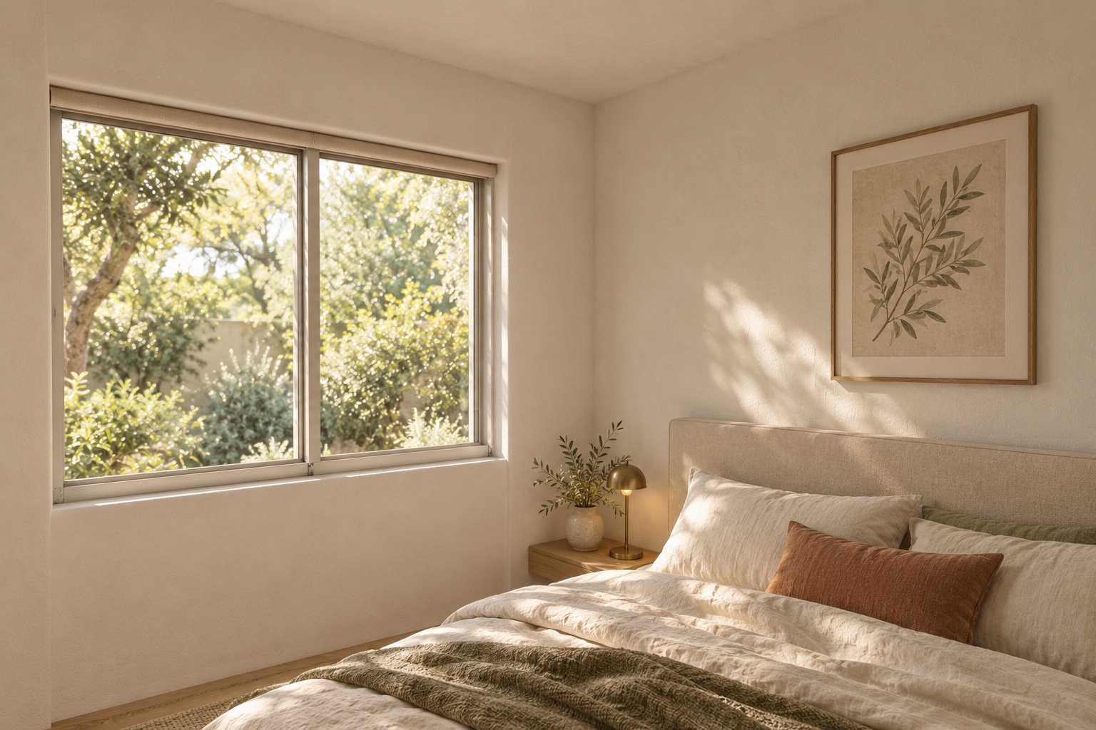 Inside the garden-facing bedroom