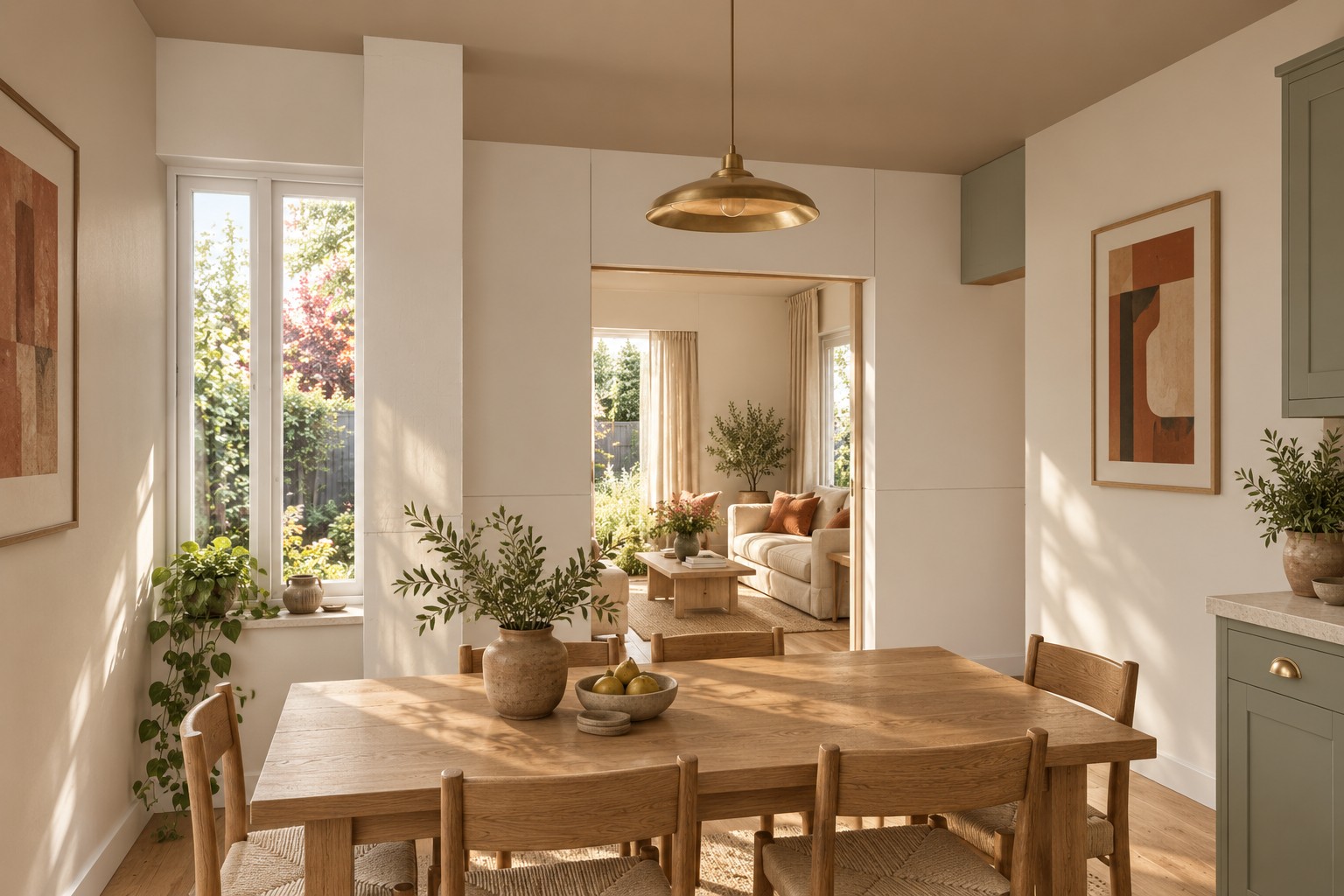 From the kitchen towards dining and the living room