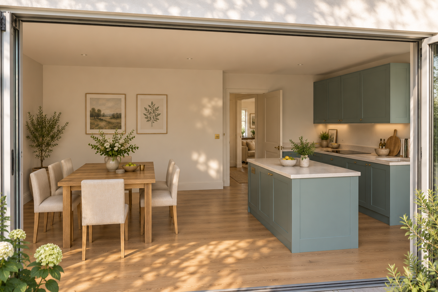 From the garden into the new kitchen and dining room
