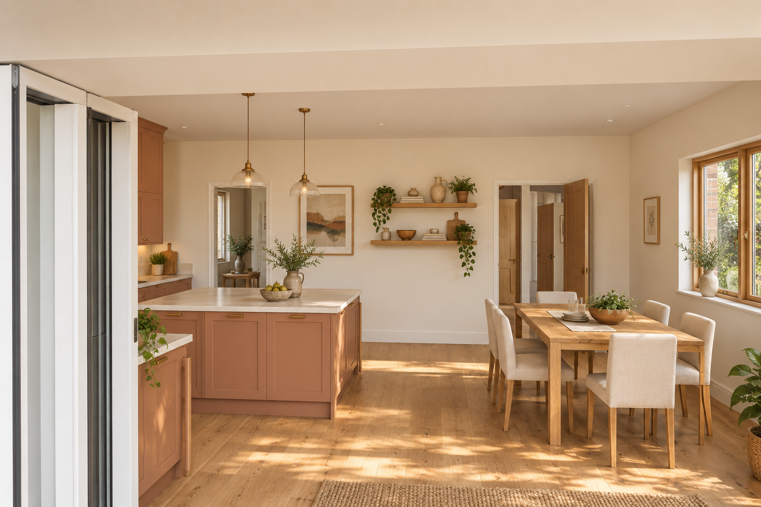 From the garden into the kitchen and dining room