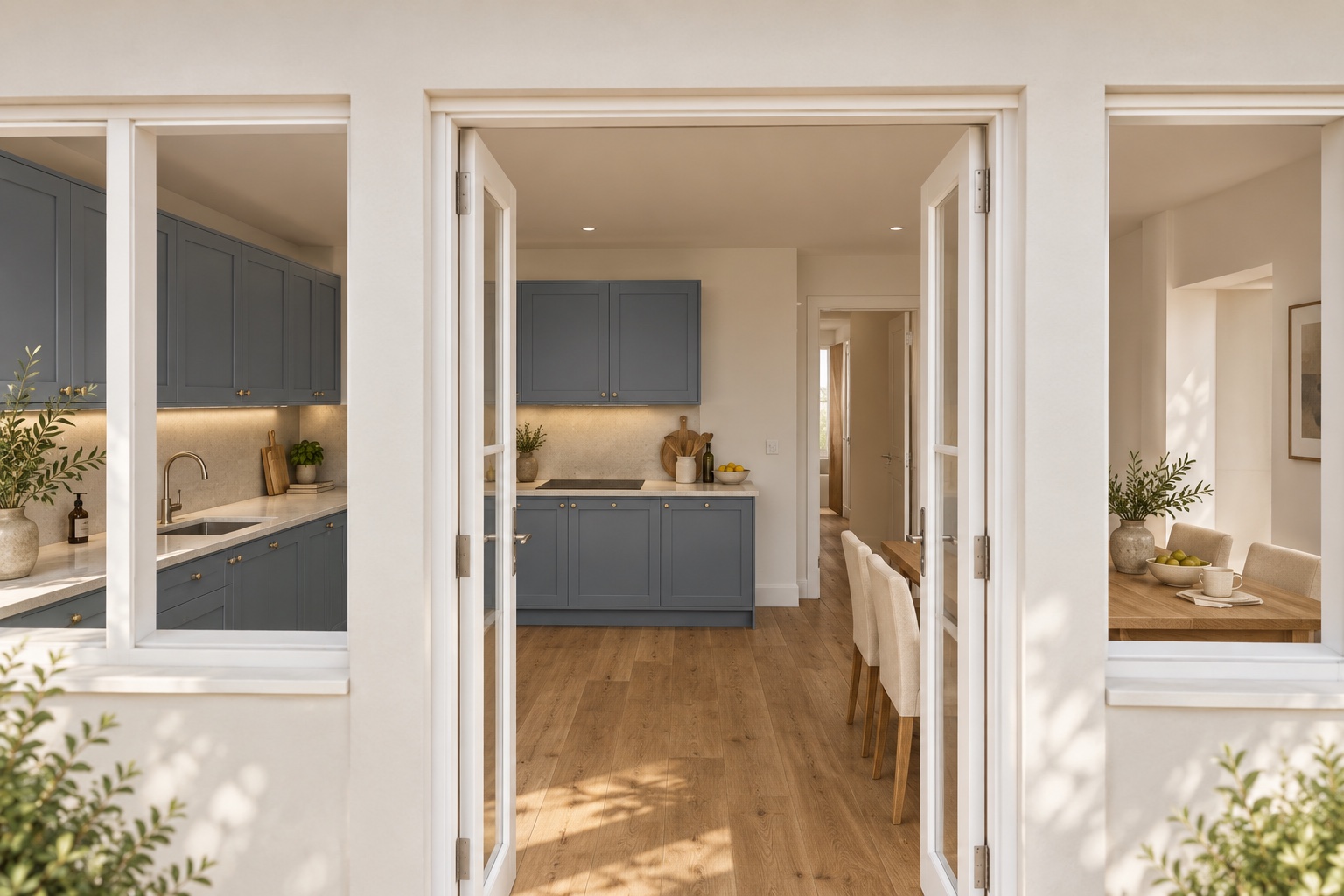 From the garden into the kitchen and dining room