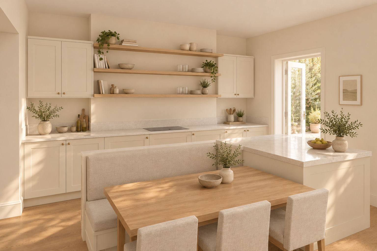 Across the kitchen and dining table